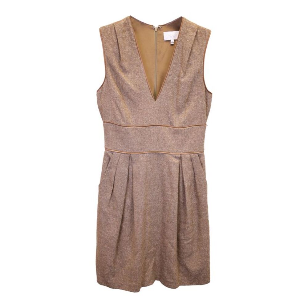 Adam Lippies V-Neck Sleeveless Dress in Beige Wool